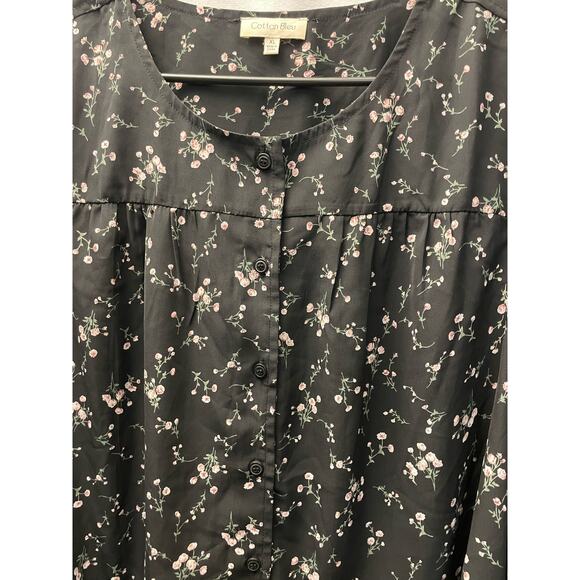 Cotton Bleu dress blouse size XL black floral sheer‎ designer - Picture 2 of 5
